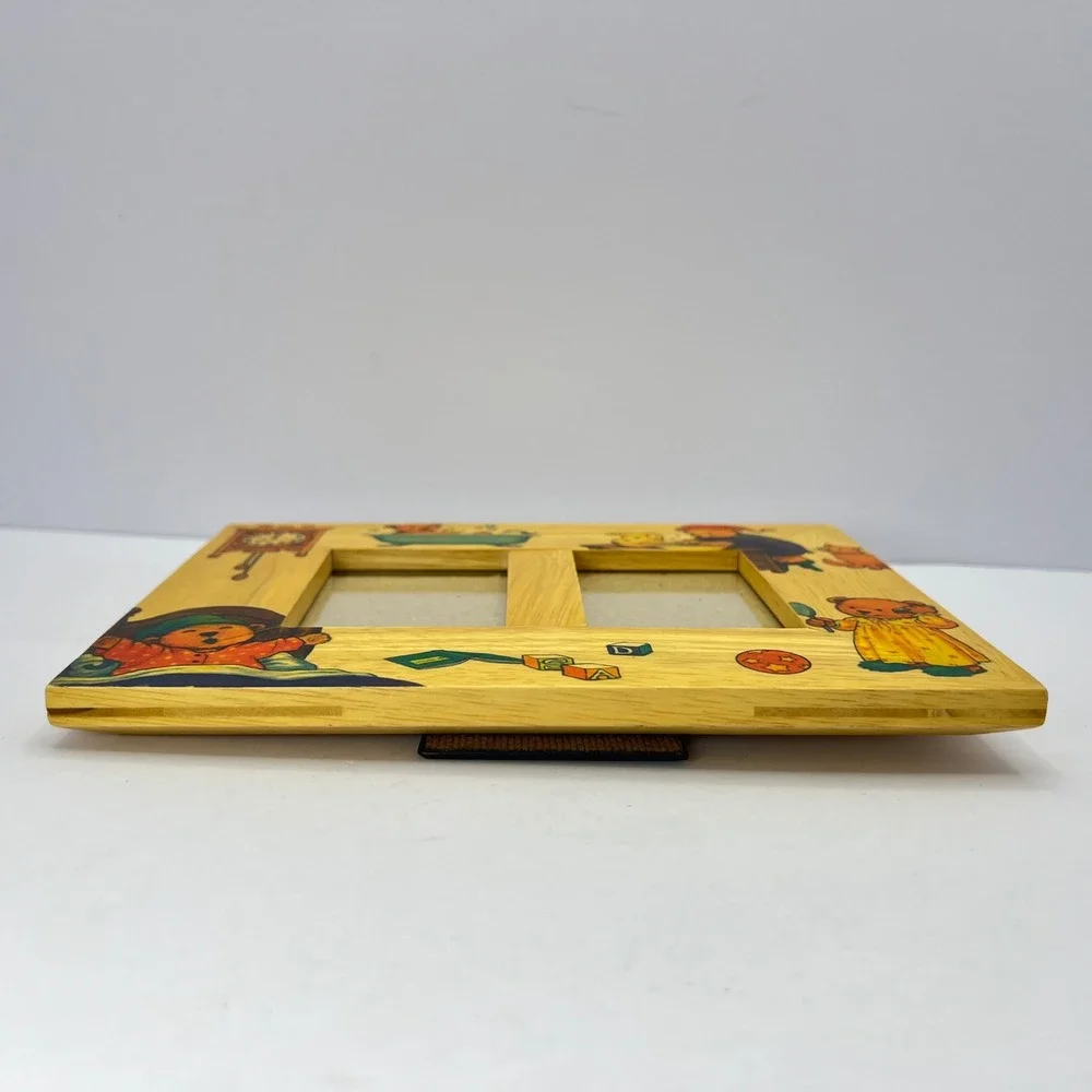 Vintage Cottage Wood‎ Double Picture Frame Bears 2x3